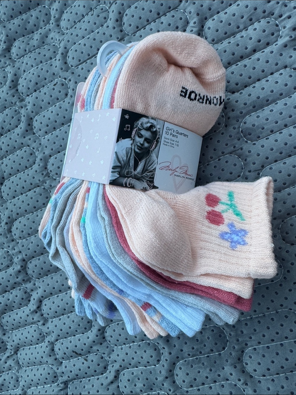 Marilyn Monroe Pastel Multi Girls' Quarter Socks - Peach, Blue, Pink, Cream